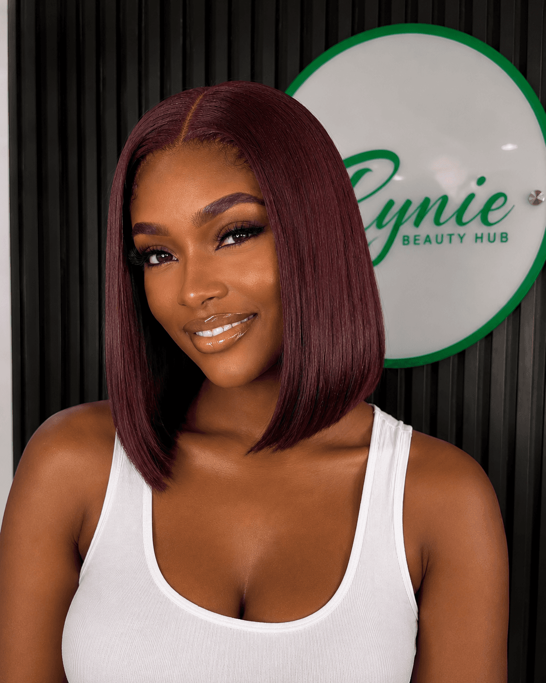 10" Dark Burgundy Bone Straight Bob Wig - 2x6 Closure