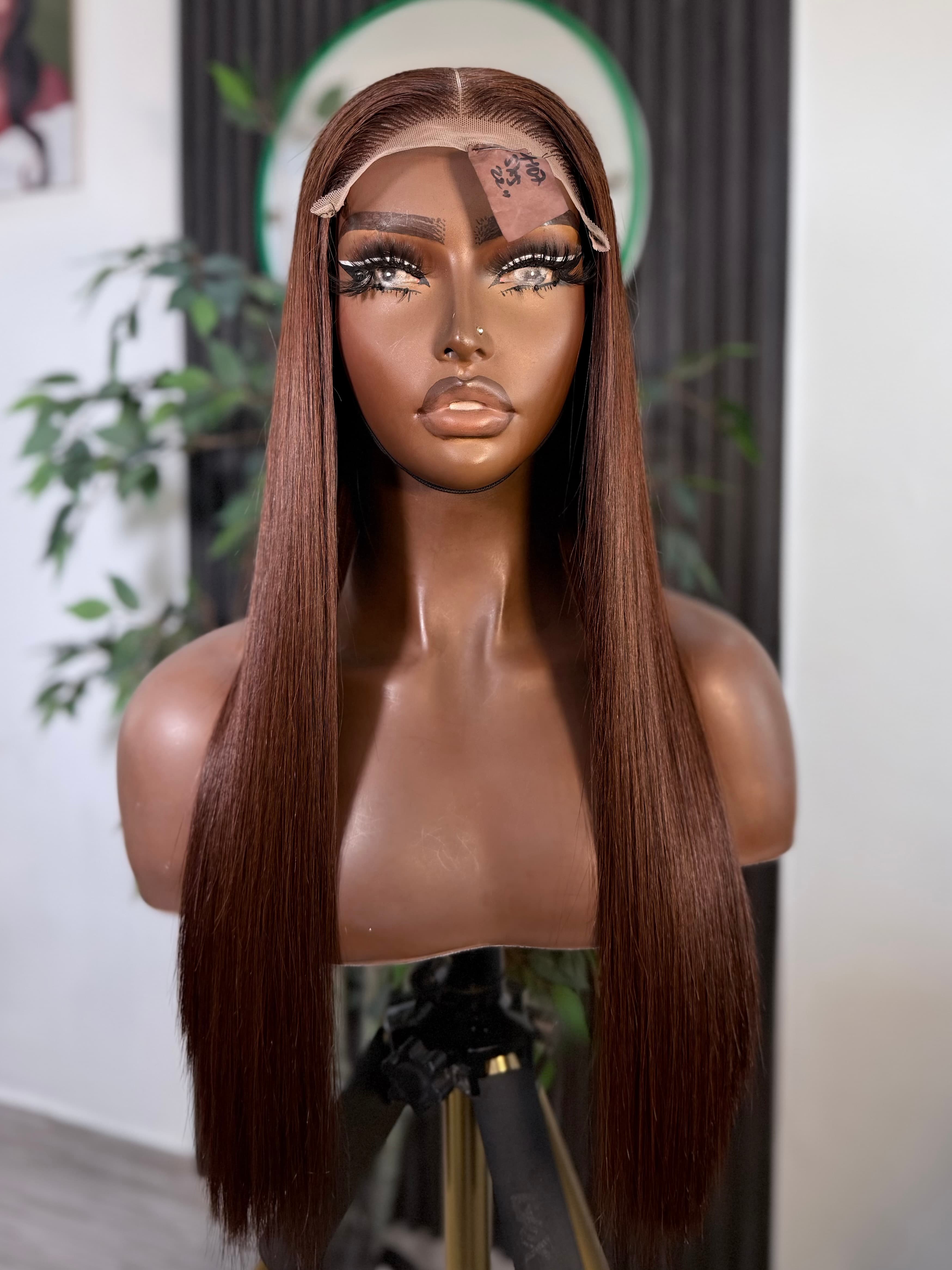 Dark Brown Raw Bone Straight Wig – 5x5 Closure